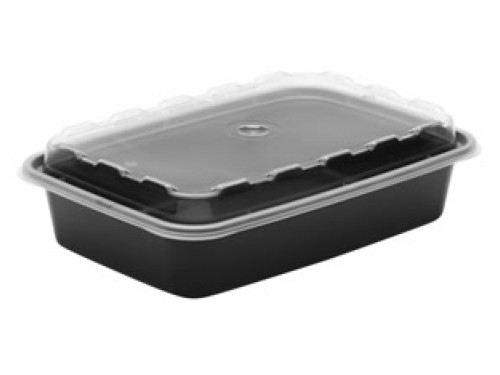 48 oz Black 3 Compartment Microwavable Container with Clear Lid 100/cs